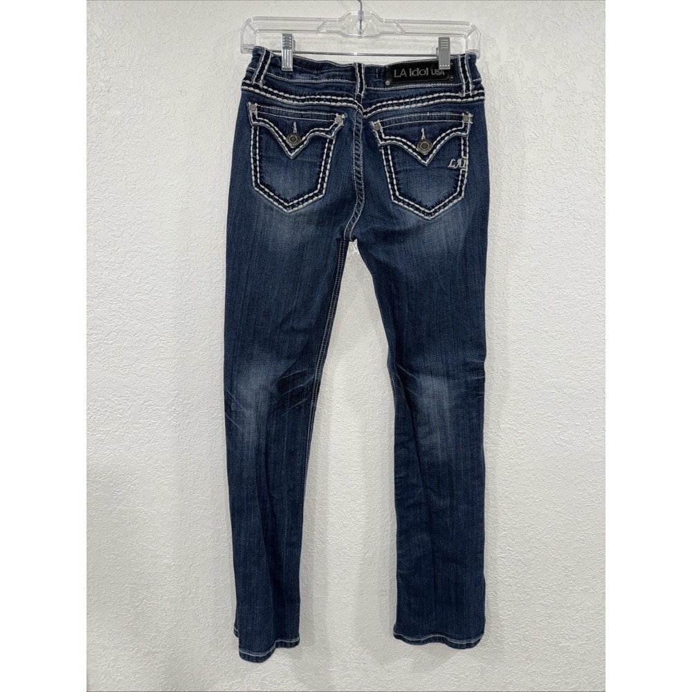 L.A.  idol Womens Juniors Distressed Embroidered Rhinstones Skinny Jeans Size 7